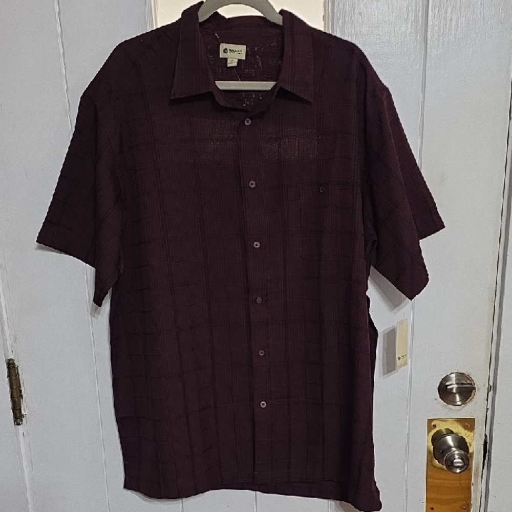NWT Haggar Clothing Men's Shirt Button Up Short Sleeves Burgundy Lightweight XL‎